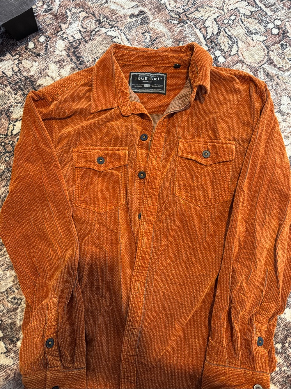 True Grit Corduroy Shirt Jacket in Burnt Orange